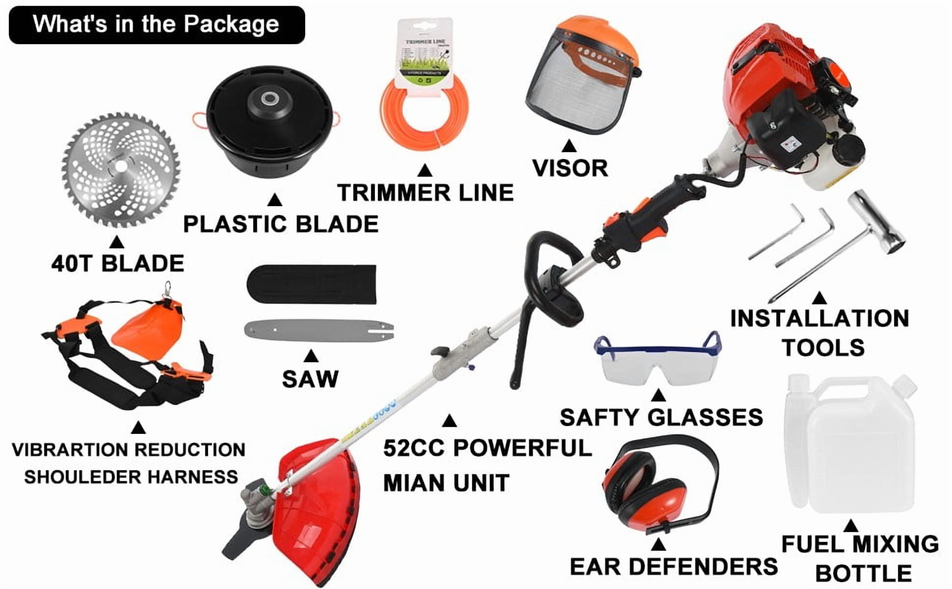 52cc 2 Stroke Gas Hedge Trimmer, 5 in 1 Tool String Trimmer, Cordless Weed Wacker, Petrol Hedge Trimmers, Weed Eater Gas Powe with Multi Functional Trimming Tools, Powerful Brush Cutter