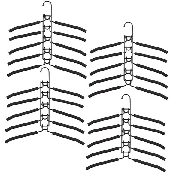 4 Pack 5-in-1 Multi-Layer Closet Hangers, Space Saving Non-Slip Foam Padded Heavy Duty Hanger for Coats, Sweaters, Suits & Shirts, Closet Organizer Storage