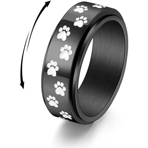 Cute Paw Print Spinner Fidget Ring Stress Relieving Anti Anxiety Rotate Freely Lovely Dog Band Stainless Steel Promise Engagement Wedding Jewelry Birthday Xmas Valentine's Day Gift for Women Men