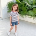 thumbnail image 3 of Cethrio Girls Cotton T-shirts, Crew Neck Casual Short Sleeve Stripe Summer Tops Kids Tees Red Size 8, 3 of 6