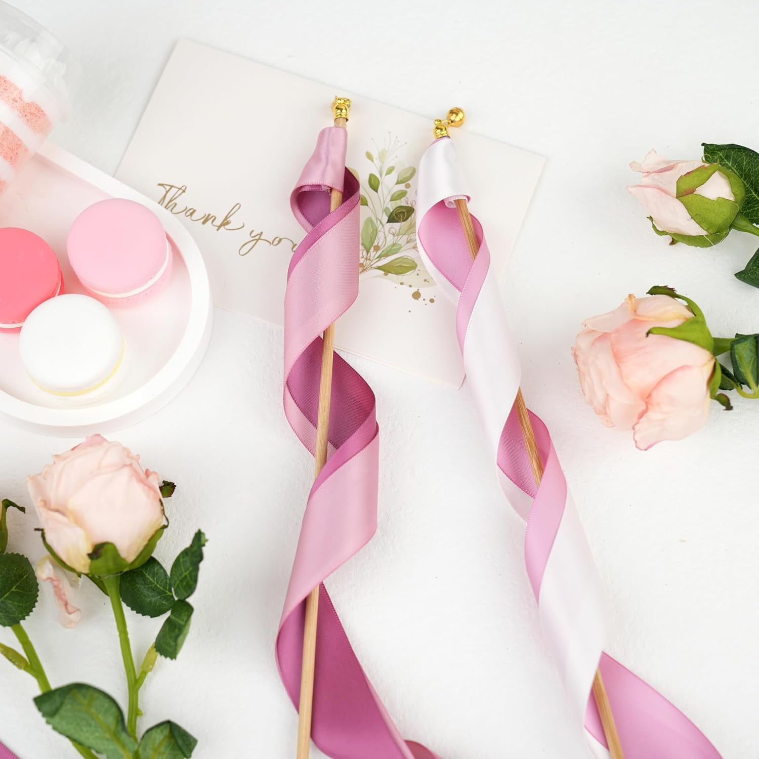 Rose Pink Satin Ribbon 1 Inch, Dusty Rose Mauve Double Face Ribbon, 5 Rolls Assorted 50 Yards for Wedding Bouquet Wrapping, Gift Wrapping, Hair Bows, Crafts