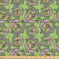 thumbnail image 2 of Ambesonne Retro Fabric by the Yard Upholstery, Sun Characters with Faces Art, 2 Yards, Green Pink Dark Indigo, 2 of 5