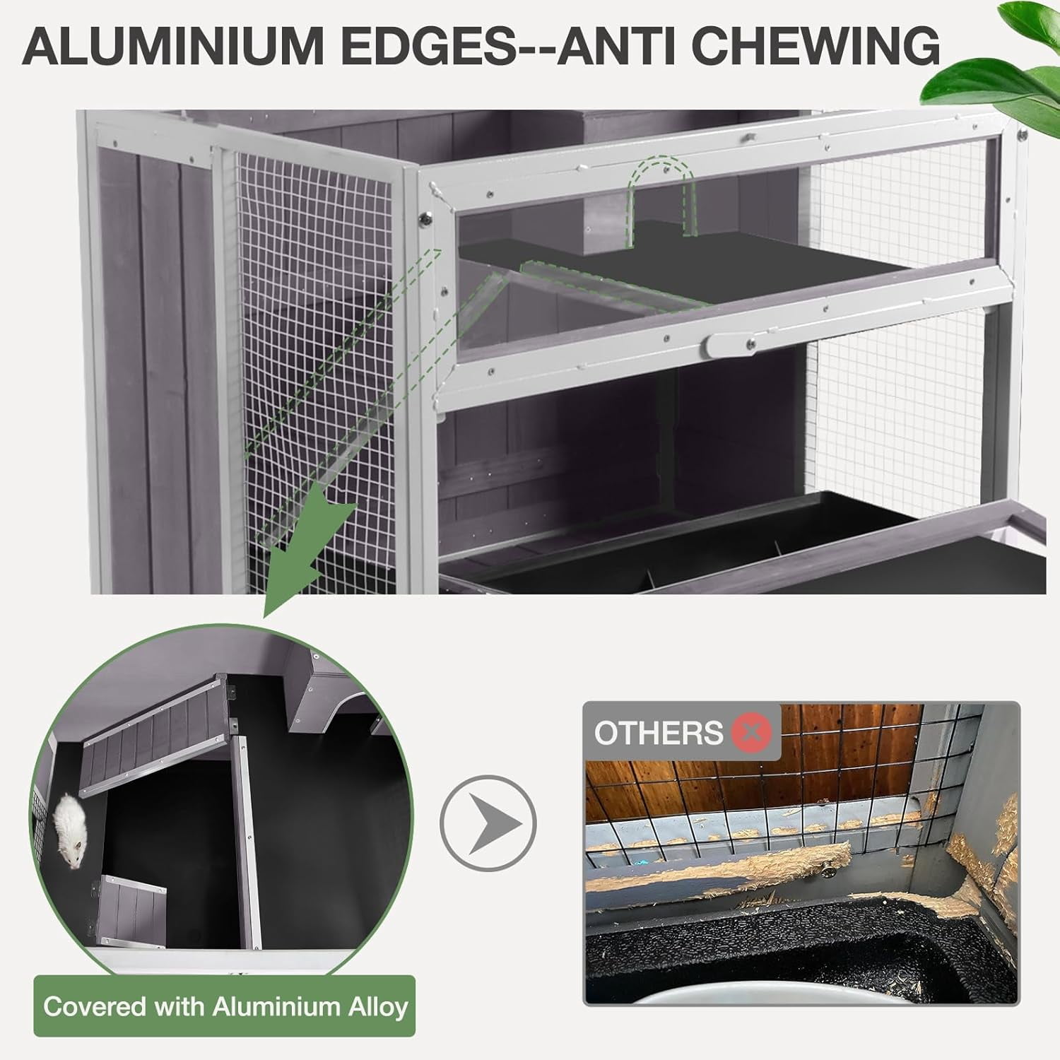 Aivituvin Guinea Pig Cage, Moveable Metal Frame Hamster Cage Anti-Chewing with Aluminium Alloy Edge, Hideouts, Ramps, Seesaws Chewing Toy, Deeper Pull-Out Leakproof Tray for Indoor Outdoor（White）