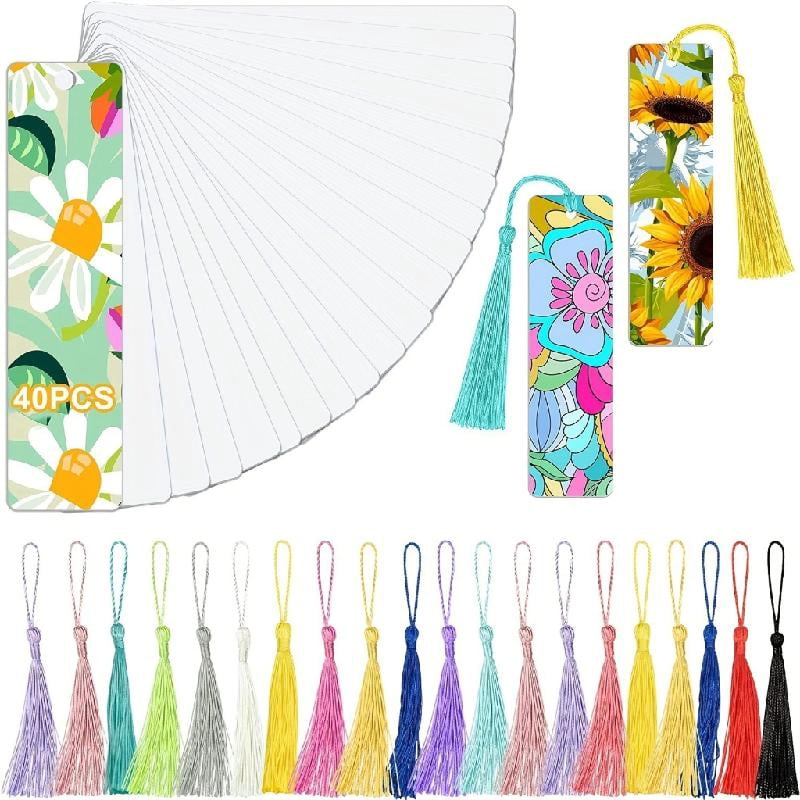 BQBQERT 20Set Metal Bookmarks Kits with Colorful Tassels Double Sided Heat Transfer Bookmarks Accessories Reading Supplies