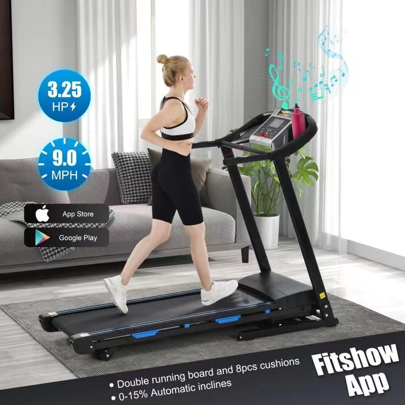 Treadmill for Home Use 17'' Wide Folding Treadmill Electric Treadmill Workout Running Machine with 3-Level Manual Incline Adjustment & 15 Pre-Set Training Programs Large LCD Display
