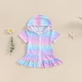 thumbnail image 3 of LEEYNEER 1-8T Kids Girls Swimsuit Cover up Summer Rainbow Print Zipper Hoodie Dress Beach Rash Guards for Toddler Bathing Suit, 3 of 9