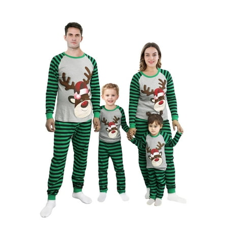 

Parent-Child Pajama Set Christmas Cartoon Elk Print Tops + Striped Pants Family Clothing Set