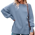 thumbnail image 2 of Autumn Winter Long Sleeve Women Solid Ribbed Knit Side Slit Pullover, 2 of 2