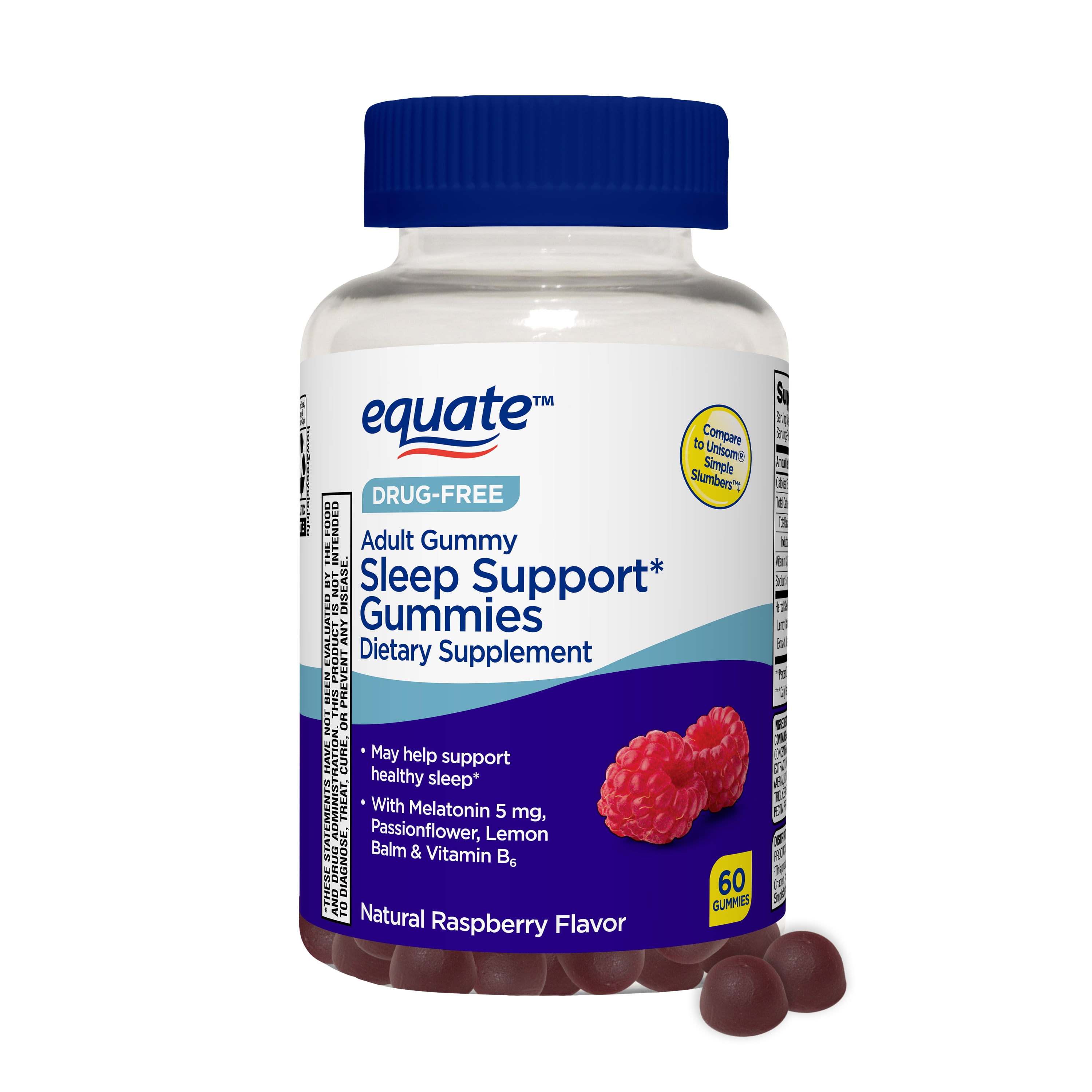 Equate Drug-Free Sleep Support* Gummies Dietary Supplement, Raspberry Flavor, 60 Count