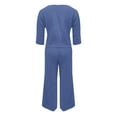 thumbnail image 3 of GILIGEGE Linen Sets for Women 2 Piece Summer Ladies' Casual Summer Solid Color Short Sleeved Cotton and Linen Top Loose Pants Set Wide Leg Pants Tracksuit Lounge Matching Sets Blue L, 3 of 7