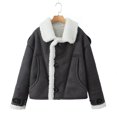 thumbnail image 3 of Abrigo de piel de oveja de ante grueso para mujer, chaqueta Sherpa de piel de cordero sintética, PARKA de invierno, 3 of 5