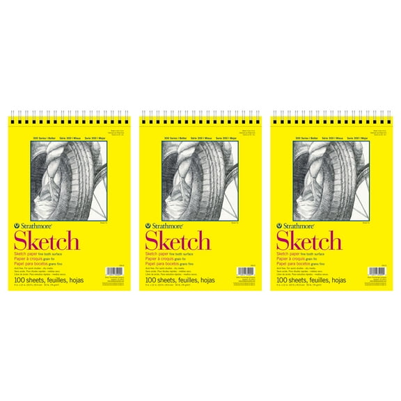 Strathmore 300 Series Sketch Pad, Side Wire Binding, 100 Sheets, 9x12 inch, Pack of 3