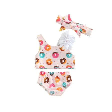

Musuos Baby Girl Tankinis Swimwear Doughnut Print Split Bathing Suit Headband