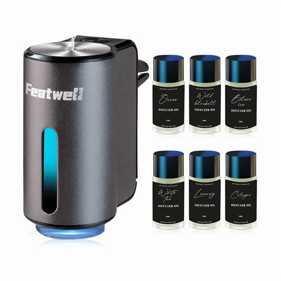 Featwell Smart Car Air Fresheners - 6*10ML Natural French Perfume Lasts 45 Days, Portable Waterless Car Diffuser Air Freshener Car Aromatherapy Diffuser, Adjust Concentration Scent