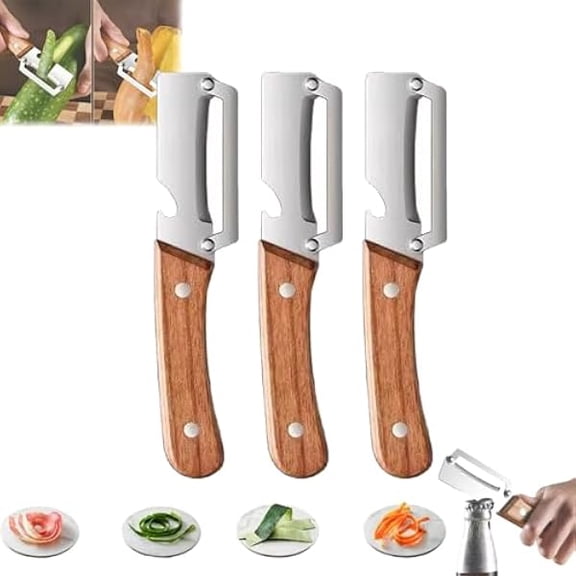 Multi-Functional Vegetable Peeler For Kitchen, Multi Functional Vegetable Peeler, Thickened Wooden Handle Fruit 𝐏𝐞𝐞𝐥𝐞𝐫, Easy Peeling For Fruit, Vegetable (3pcs)