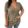thumbnail image 2 of Naotn Summer Ribbed Tops for Women Fashion Casual V Neck Short Sleeve Shirts Trendy Holiday Tunic Blouses, 2 of 7