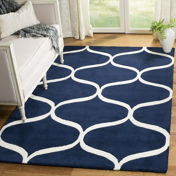 SAFAVIEH Cambridge Jared Geometric Wool Area Rug, Dark Blue/Ivory, 4' x 6'