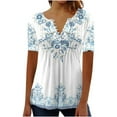 thumbnail image 2 of YEYLANERS Plus Size Tunic Tops for Women 2024 Trendy Boho Floral Print Shirts Summer Casual Short Sleeve Button V Neck Loose fit Front Pleated Tee Blouses，White，XL, 2 of 5