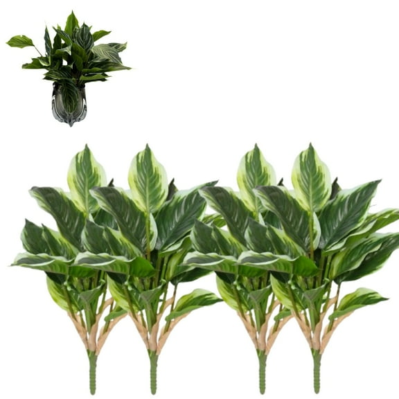 4Pcs Artificial Hosta Plant 17.7" Faux Green Dieffenbachia Plant Greenery Aesthetic House Plants for Wedding Garden Home Office Decor