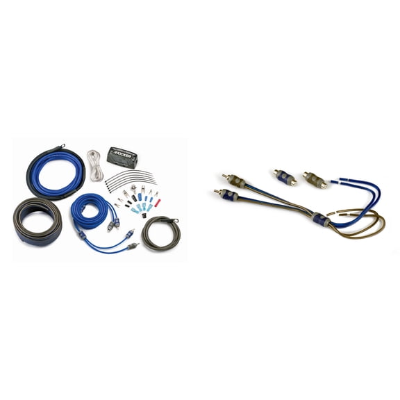 Kicker 46CK4 K-Series Complete 4-AWG Amplifier Connection Kit 2-Channel RCA Interconnects w/ 46KISL K-Series Interconnect, Speaker Wire To RCA Adapter