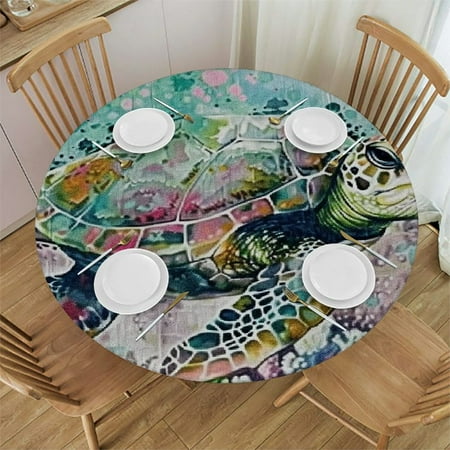 

BCIIG Corals Seaweed Turtle Round Tablecloth Stain-resistant Washable Indoor Outdoor 100% Polyester Tablecloths Waterproof Fabric 46 -50