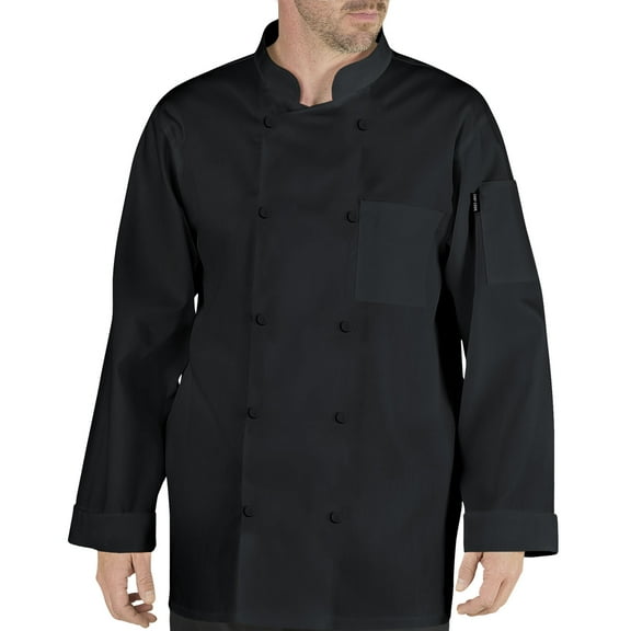 Chef Code Stephano Classic Chef Coat with Cloth Covered Buttons, Black, XS