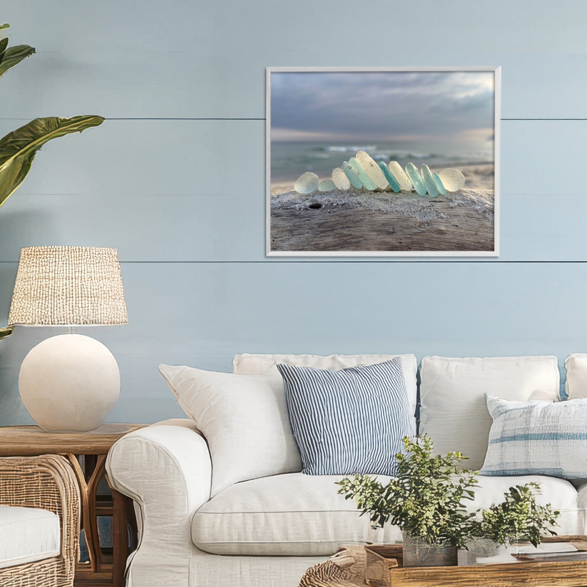 Stupell Industries Sea Glass On Driftwood White Framed Giclee Art, design by LMarie Allen