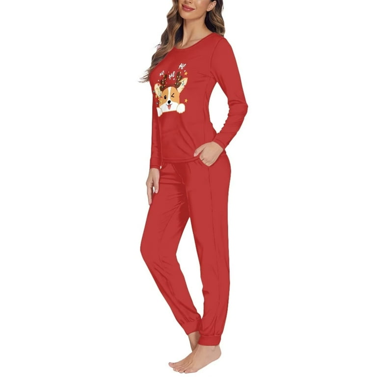 FKELYI 2pcs Cartoon Corgi Women Pj Set Size 5XL Durable Round Neck Pajamas for Girls Soft Women Sleepwear Pajama Set Christmas Gift Walmart