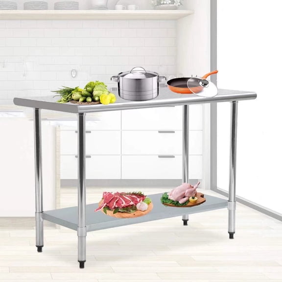 48" x 24" Food Prep Table Kitchen Work Table Stainless Steel Table Heavy Duty Metal Kitchen Prep Table Commercial Kitchen Prep & Work Table,Galvanized