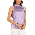 thumbnail image 4 of INSPIRAR CHIC Blusas de Trabajo Sin Mangas de Satén para Mujeres con Lazo en el Cuello Color Sólido XL Púrpura Claro, 4 of 5