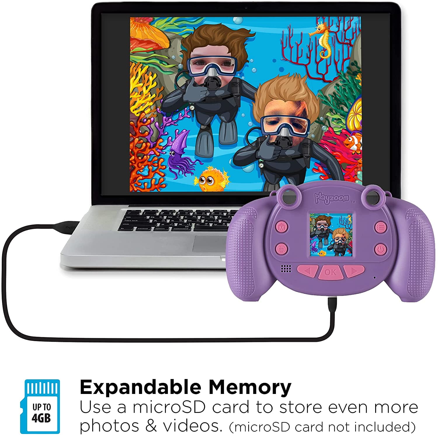 PlayZoom Snapcam - Purple Kids Digital Camera, Video, 2X Zoom Gift for Girls Boys Kids Ages 4-12