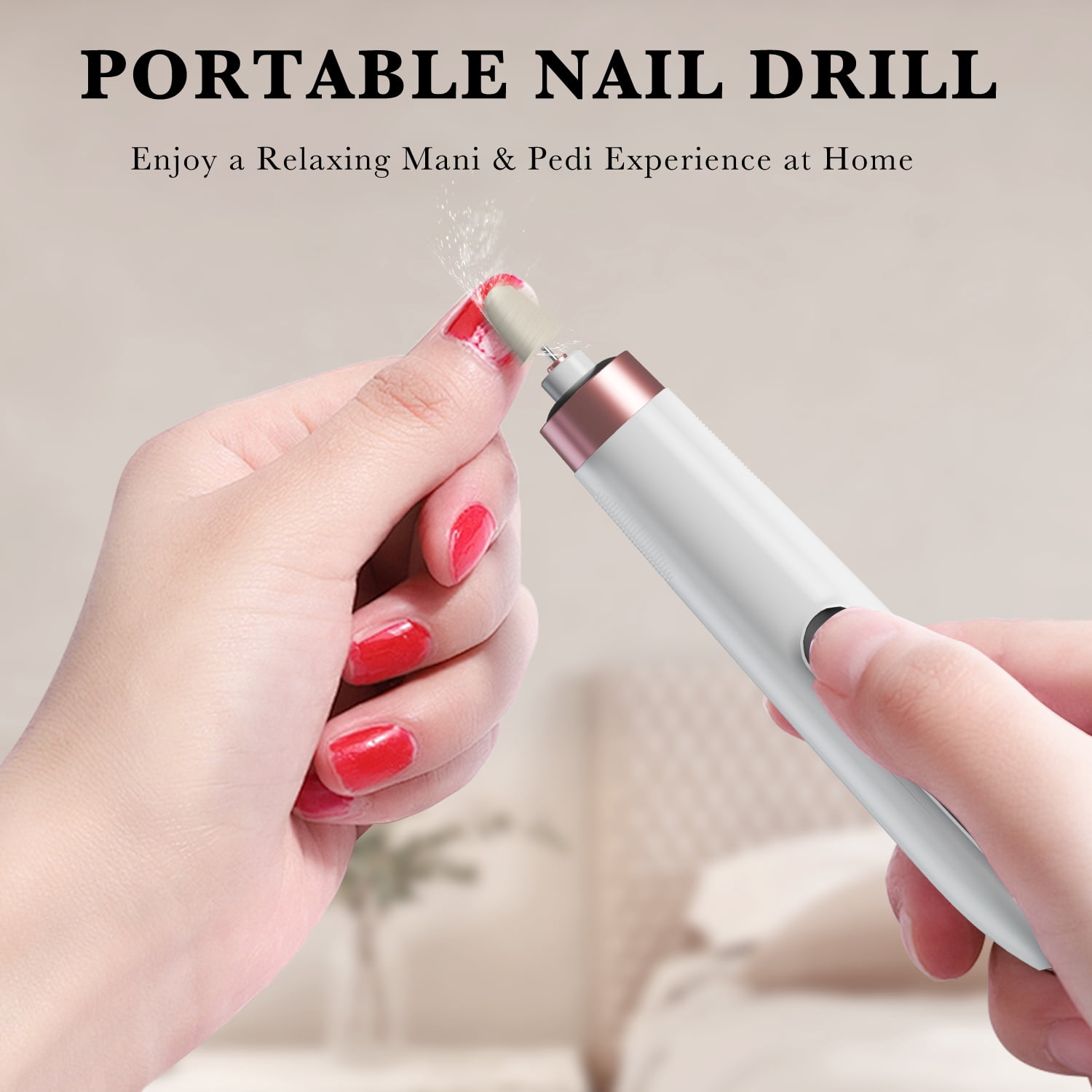 ENGERWALL Professional Cordless Manicure & Pedicure Kit, 10-Speed Electric Nail File, Portable Nail Drill for Trimming, Shaping & Polishing, White