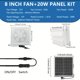 thumbnail image 3 of Kit de ventilador de escape solar - Panel solar de 20W + Ventilador de alta velocidad de 8 pulgadas con válvula antirretorno, ventilación exterior silenciosa para enfriamiento,, 3 of 8