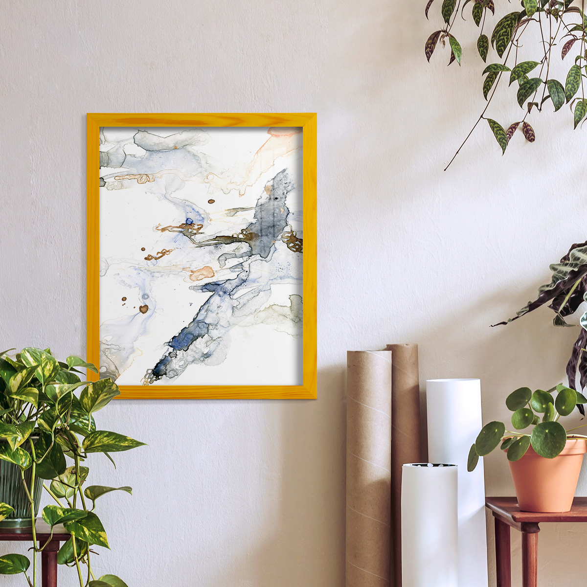 Organic Interlace I -Framed Print w/glass-Sunflower Yellow