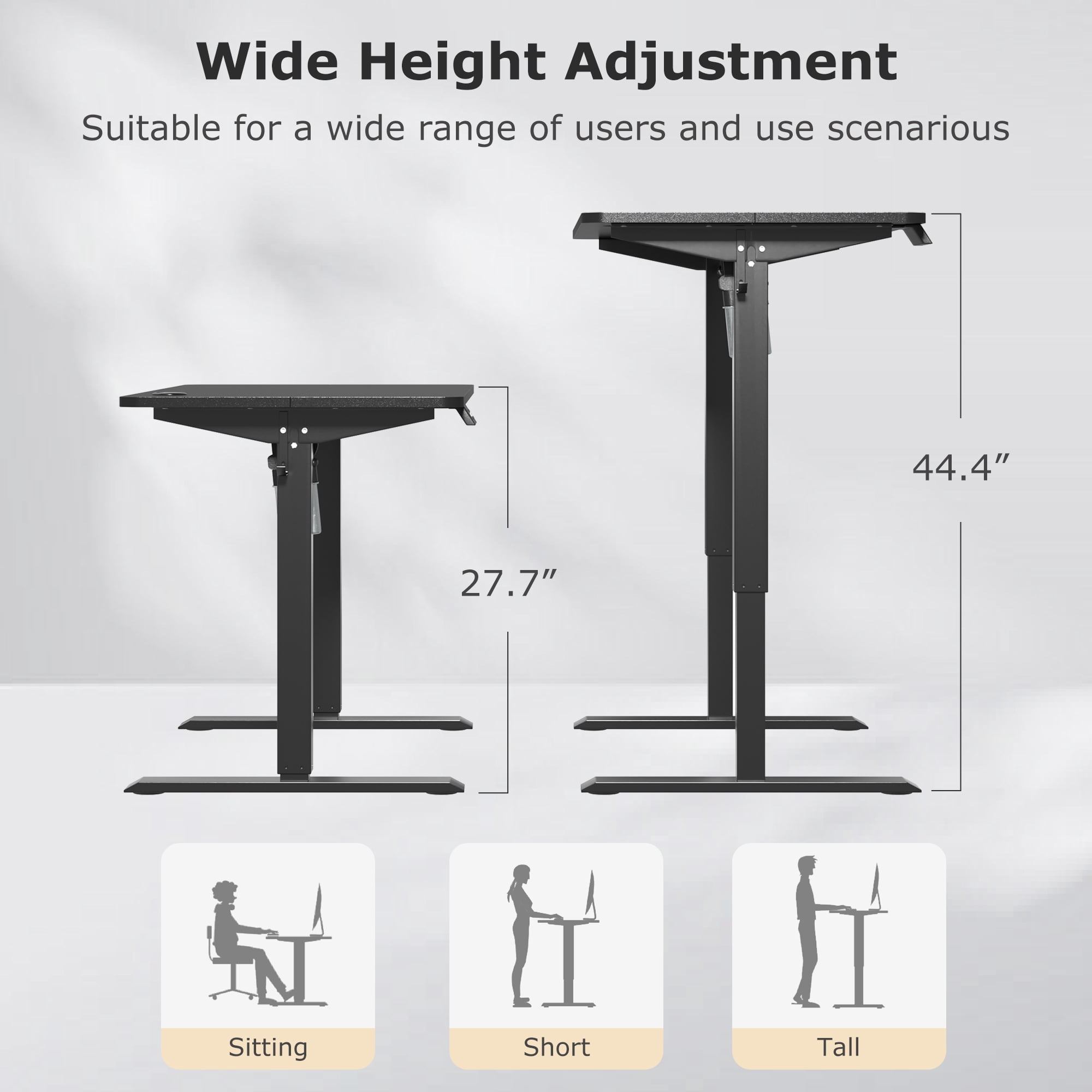 VECELO 27.7''-44.4''Height Electric Standing Desk Adjustable Height, Desk with Inteliigent Keypad, Modern Ergonomic Office Table with Hook and Wire Control, Black