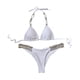 thumbnail image 1 of Traje de baño de 2 piezas para mujer, conjunto de bikini triangular con cuello halter y cristales de imitación, ropa de playa, trajes de baño Blanco S, 1 of 9