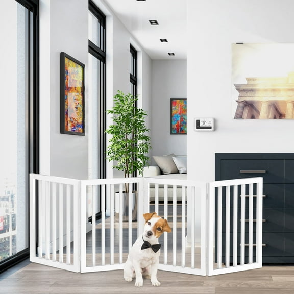 PETMAKER 4-Panel Indoor Foldable Pet Gate for Stairs or Doorways (White)