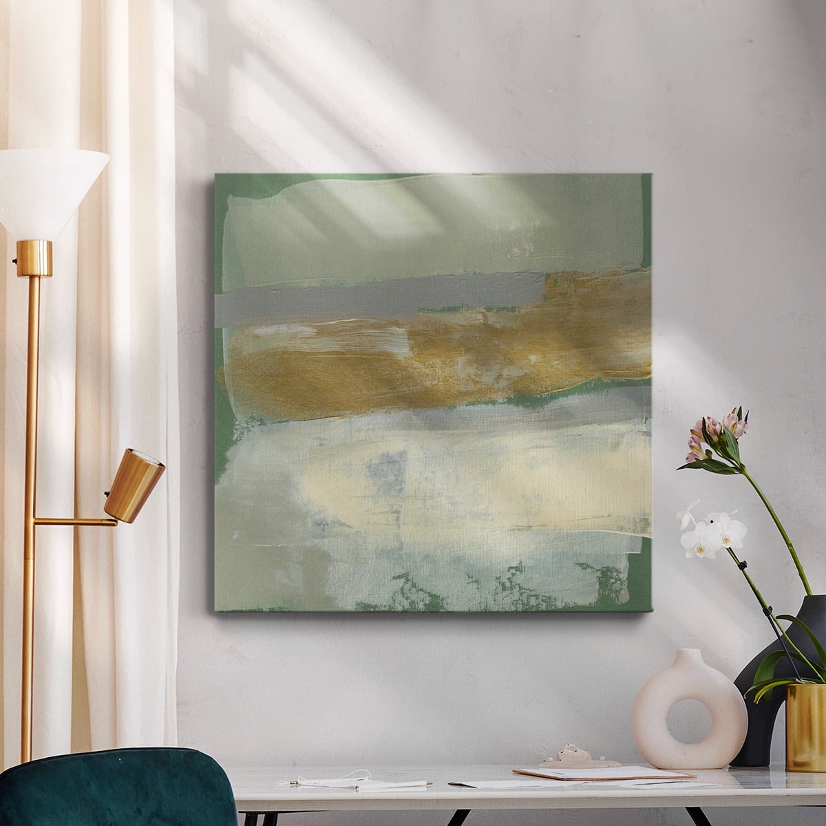 Wexford Home Sage & Gold Swipe VII-Premium Gallery Wrapped Canvas, 16" x 16" - Ready to Hang