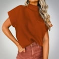 thumbnail image 2 of Women's Mock Neck Knit Summer Tops Loose Fit Trendy Dolman Short Sleeve Cropped Sweater Shirts Blouse with Pocket, 2 of 6