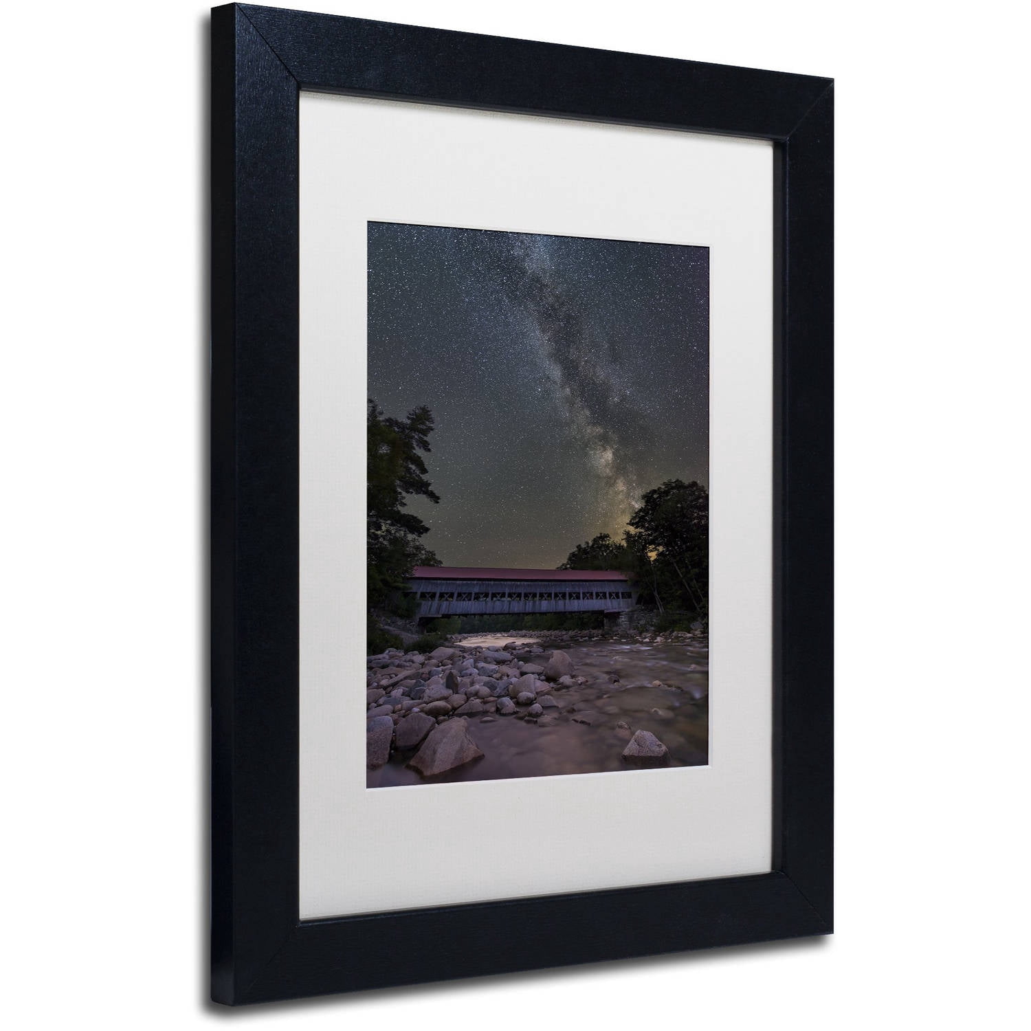 Trademark Fine Art "Swift River Night" Canvas Art by Michael Blanchette Photography White Matte, Black Frame