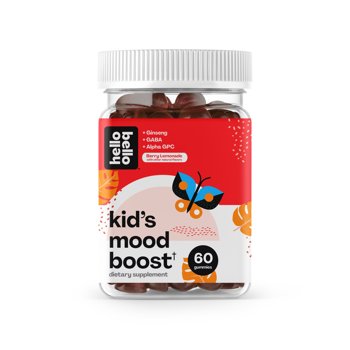 Hello Bello Kid's Mood Boost I Vegan, Certified  and nonGMO Natural Fruit Flavor Gummies I Made with Ginseng, GABA and Alpha GPC for Calmness and Brain Support I 60 Count