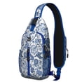 thumbnail image 1 of Floral Skull Pattern Sling Bag with Vintage Boho Design, Lightweight Durable Crossbody Backpack, Adjustable Strap, Multiple Compartments for Travel, City Walks, Outdoor Activities, 1 of 4