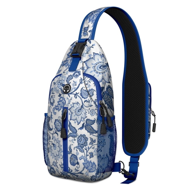 Floral Skull Pattern Sling Bag with Vintage Boho Design, Lightweight Durable Crossbody Backpack, Adjustable Strap, Multiple Compartments for Travel, City Walks, Outdoor Activities