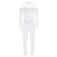 thumbnail image 3 of TSSOE Kids Girls Mock Neck Dance Jumpsuit Sheer Mesh Figure Skating Bodysuit Shiny Rhinestones Full Body Leotard White 16, 3 of 5