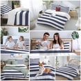 thumbnail image 5 of 3 Piece Blue Stripes Duvet Cover Set Full Size, Microfiber Comforter/Quilt Cover with Corner Ties and 2 Pillowcases, Simple Blue White Texture All Season Soft Bedding with Zipper Closure, 5 of 8