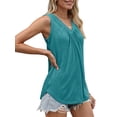 thumbnail image 5 of MOSHU V Neck Tank Tops for Women Flowy Pleated Sleeveless Shirts Loose Fit Women Tops Dressy Curved Hem Summer Tops, 5 of 12