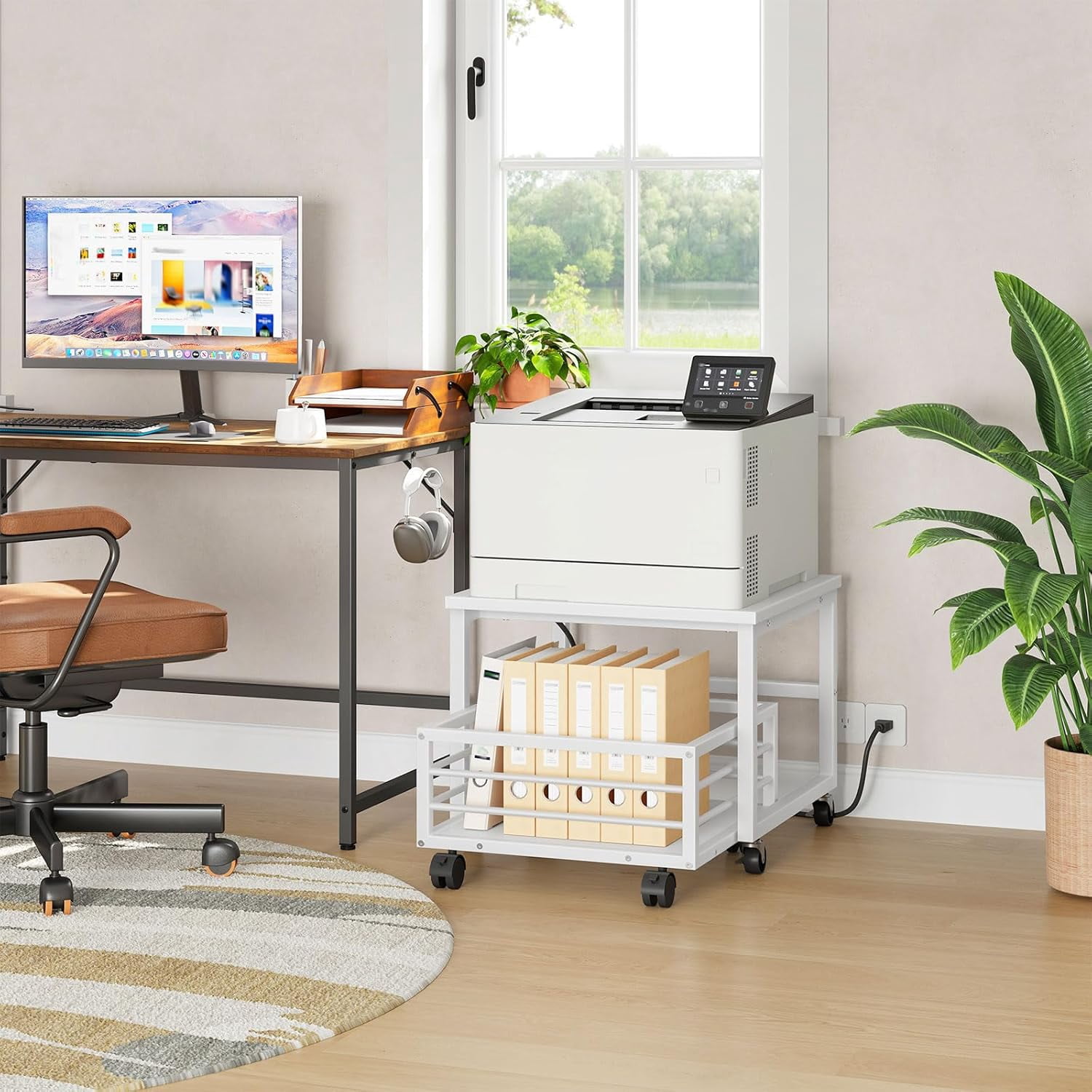 Mini Fridge Stand with Movable Storage Basket, Mini Fridge Cabinet with Wheels and Adjustable Feet, Sturdy Metal Frame, for Home, Apartment,Office, Dorm