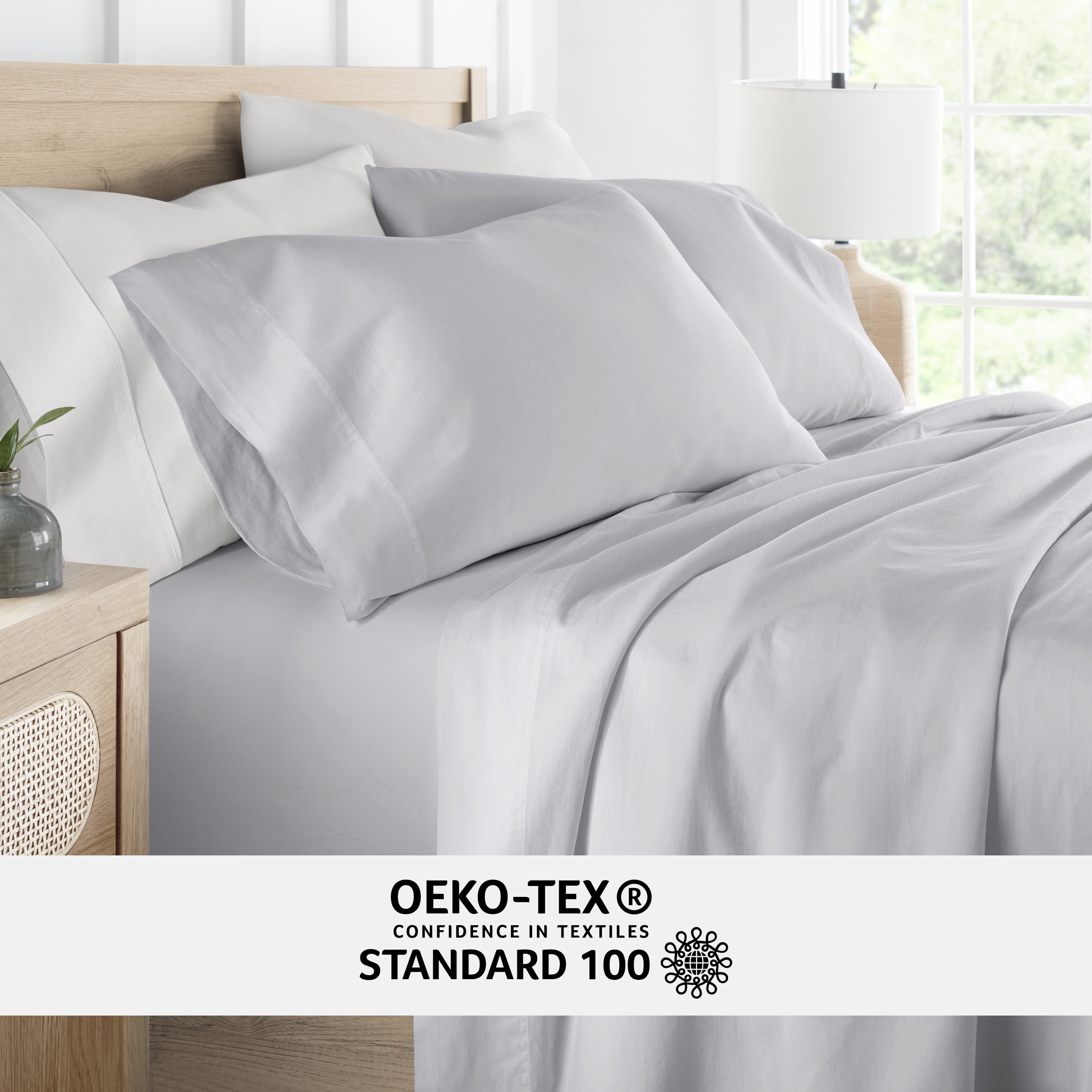 Noble Linens 300 Thread Count 4 Piece Cotton Sheet Set in Light Gray, King