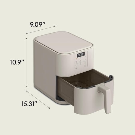 6 Qt Slim Air Fryer, Fits-anywhere™ Kitchenware, EverGood™ Ceramic Nonstick Coating, Adjustable Temperature, 6 Preset Cooking Options, 60 Min Auto Shutoff w Audible Tone, 5lb Capacity, Oatmilk