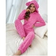 thumbnail image 5 of Soft plush ladies' pajamas, featuring bear ears on the hood and heart-shaped patterns (one-piece long-sleeved style), 5 of 6